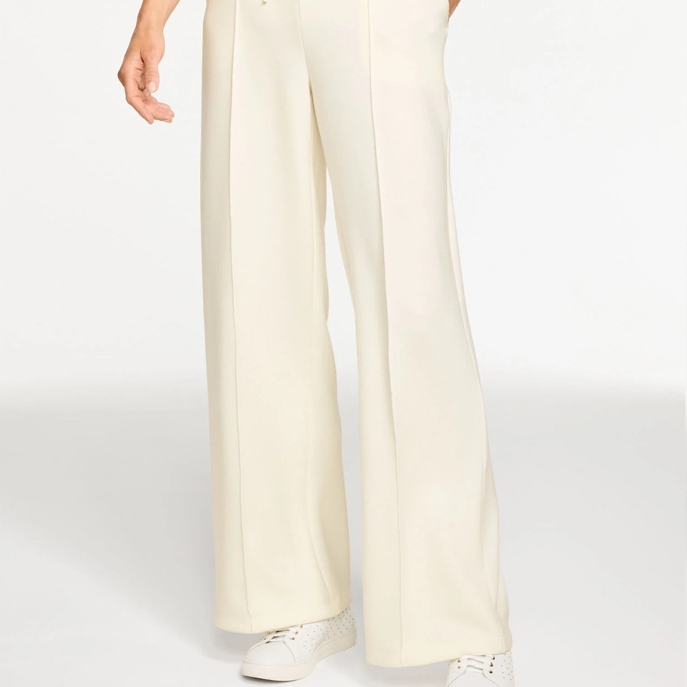 T by Talbots AIRKNIT STRETCH WIDE LEG PANTS Elegant Cream Wide-Leg Pants